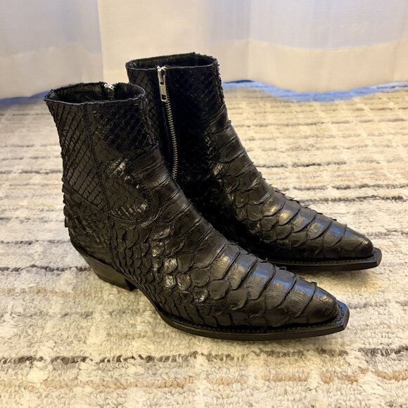 Black "Munich" Python Skin Zip Boots - Picture 1 of 6